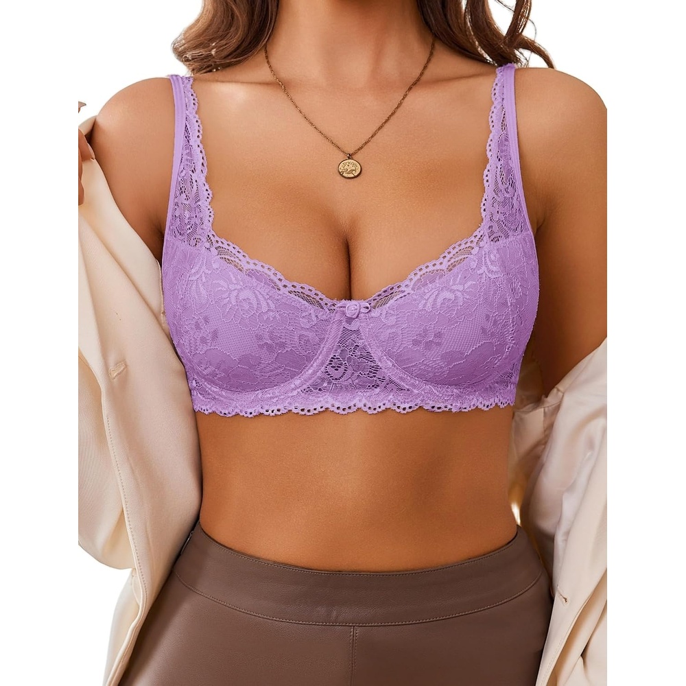 image:imageAvidlove Womens Bra Sexy Unlined Demi Balconette Underwire Bra Lingerie UnpaddedLilac