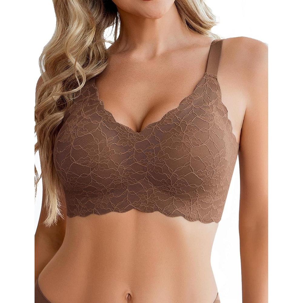 image:imageAvidlove Womens Seamless Bras Wireless Bra Full Coverage Lace Tshirt Everyday Bra S3XLCoffee