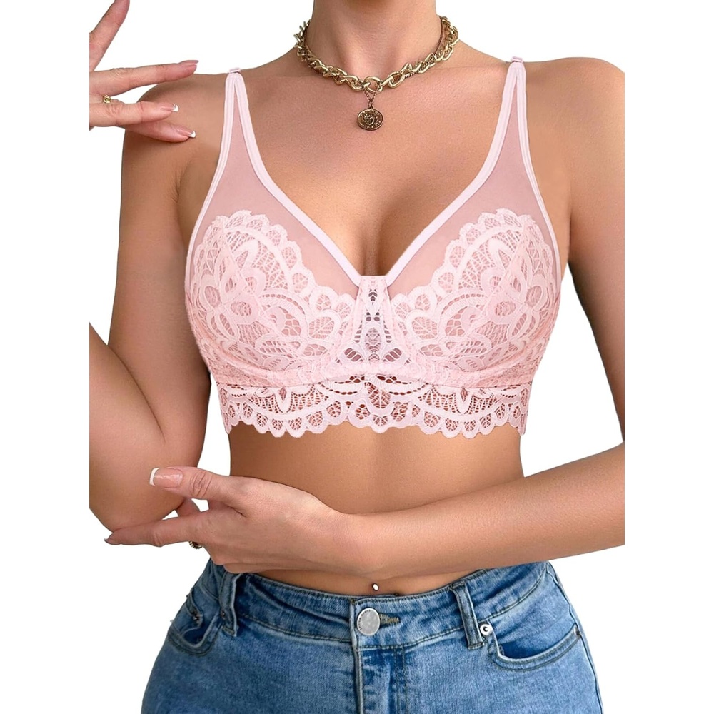 image:imageAvidlove Womens Sexy Bra Lace Underwire Full Coverage Mesh Unlined TShirt Bralette LingeriePink