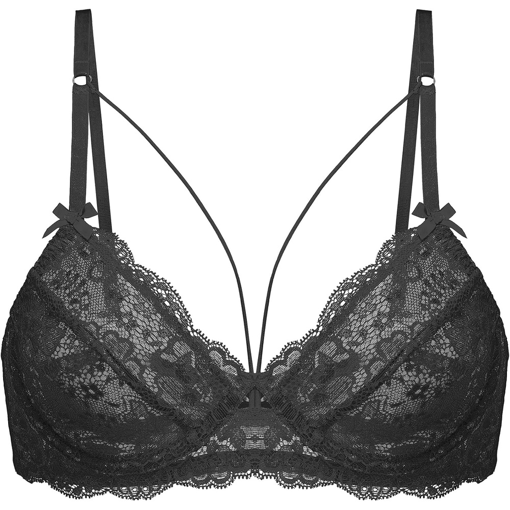 image:imageAvidlove Womens Sexy Lace Bra Sheer Balconette Unlined Underwire Strappy Bras Everyday BrasBlack