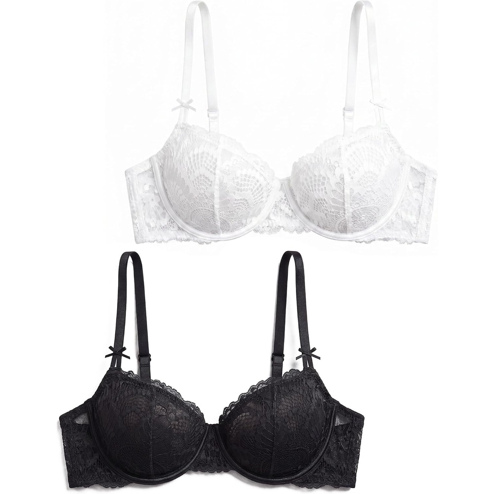 image:imageAvidlove Womens Sexy Lace Bra Sheer Underwire Unlined Balconette Everyday Bras LingerieBlackwhite