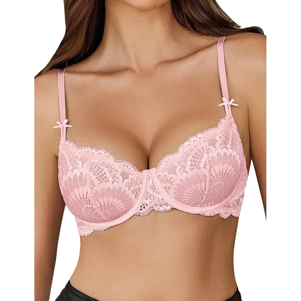 image:imageAvidlove Womens Sexy Lace Bra Sheer Underwire Unlined Balconette Everyday Bras LingerieLight Pink