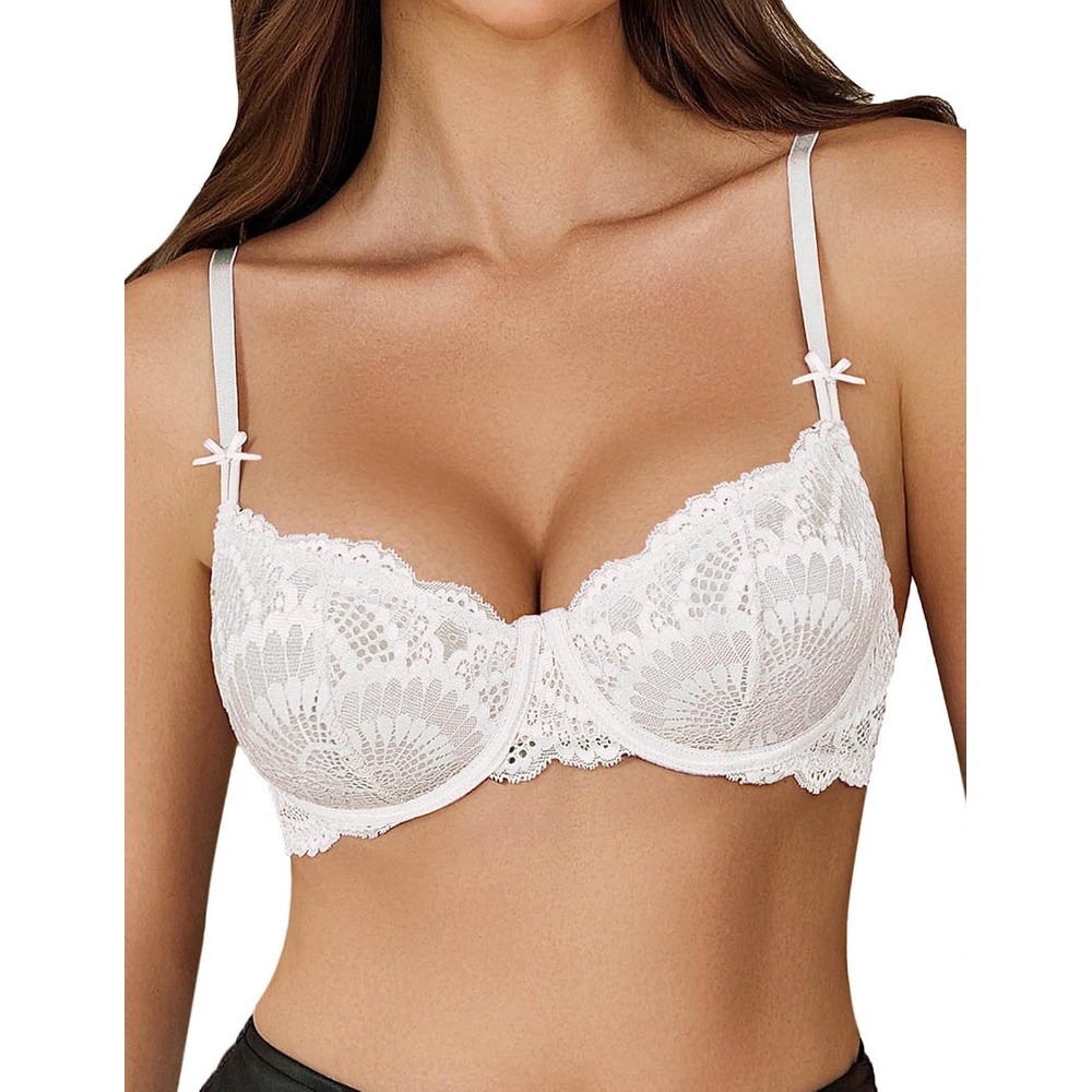 image:imageAvidlove Womens Sexy Lace Bra Sheer Underwire Unlined Balconette Everyday Bras LingerieWhite