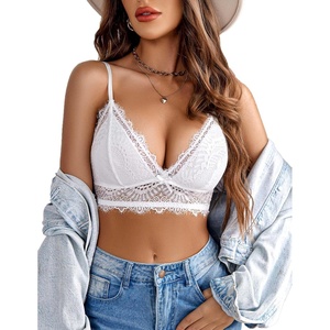 Avidlove Bralette Wireless Lace Camisole V-Neck Double-Layered Crop Top(White)