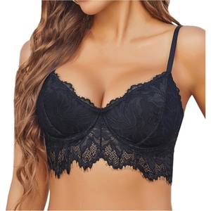 Avidlove Bralettes for Women Lace Underwire Bra Push Up Sexy Bras No Padded V Neck Camisole Lingerie Crop Top(Black)