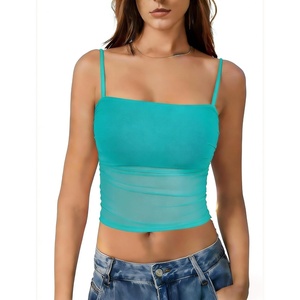 Avidlove Bralettes for Women Spaghetti Strap Mesh Tank Top Tube Slim Y2K Camisole Ultra-Cropped Tops Lightweight(1 & 2 Pcs)(Bright Green)