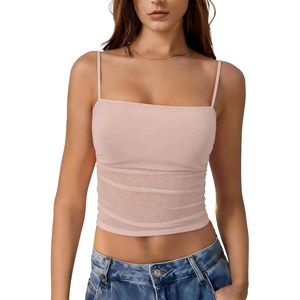 Avidlove Bralettes for Women Spaghetti Strap Mesh Tank Top Tube Slim Y2K Camisole Ultra-Cropped Tops Lightweight(1 & 2 Pcs)(Dark Pink)