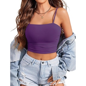 Avidlove Bralettes for Women Spaghetti Strap Mesh Tank Top Tube Slim Y2K Camisole Ultra-Cropped Tops Lightweight(1 & 2 Pcs)(Deep Purple)