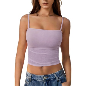 Avidlove Bralettes for Women Spaghetti Strap Mesh Tank Top Tube Slim Y2K Camisole Ultra-Cropped Tops Lightweight(1 & 2 Pcs)(Lilac)