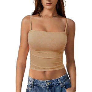 Avidlove Bralettes for Women Spaghetti Strap Mesh Tank Top Tube Slim Y2K Camisole Ultra-Cropped Tops Lightweight(1 & 2 Pcs)(Nude)