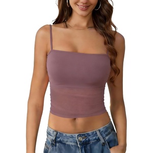 Avidlove Bralettes for Women Spaghetti Strap Mesh Tank Top Tube Slim Y2K Camisole Ultra-Cropped Tops Lightweight(1 & 2 Pcs)(Purple)