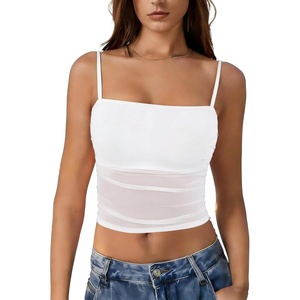 Avidlove Bralettes for Women Spaghetti Strap Mesh Tank Top Tube Slim Y2K Camisole Ultra-Cropped Tops Lightweight(1 & 2 Pcs)(White)