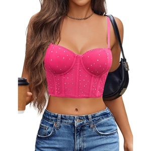 Avidlove Corset Tops for Women Push Up Bustier lingerie Mesh Sexy Going Out Party Club Top(Rose Red)