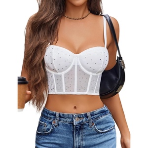 Avidlove Corset Tops for Women Push Up Bustier lingerie Mesh Sexy Going Out Party Club Top(White)