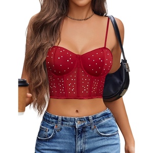 Avidlove Corset Tops for Women Push Up Bustier lingerie Mesh Sexy Going Out Party Club Top(Wine Red)