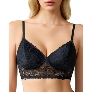 Avidlove Lace Bra Sexy Bralettes Womens Wireless Balconette Bras Half Cups Double-Layered Soft(Black)