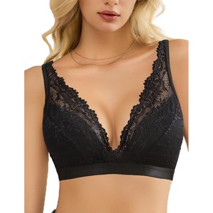 Avidlove Lace Bralette for Women Sexy Deep V Neck Wireless Bralette Plunge Unpadded Bras Everyday Bra(Black)
