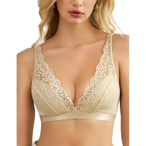 Avidlove Lace Bralette for Women Sexy Deep V Neck Wireless Bralette Plunge Unpadded Bras Everyday Bra(Light Khaki)
