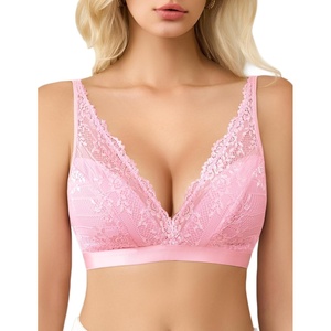 Avidlove Lace Bralette for Women Sexy Deep V Neck Wireless Bralette Plunge Unpadded Bras Everyday Bra(Pink)