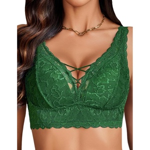 Avidlove Lace Bralette for Women Sexy Unpadded and Unlined Wireless Bra V Neck Criss Cross Everyday Lingerie Bralettes(Green)