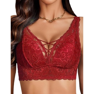 Avidlove Lace Bralette for Women Sexy Unpadded and Unlined Wireless Bra V Neck Criss Cross Everyday Lingerie Bralettes(Wine Red)