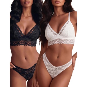 Avidlove Lace Bralette for Women Sexy Wireless Bralettes Non Padded Bralette V Neck Minimizer Lingerie(Black&white)