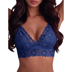 Avidlove Lace Bralette for Women Sexy Wireless Bralettes Non Padded Bralette V Neck Minimizer Lingerie(Blue Purple)