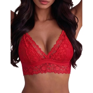 Avidlove Lace Bralette for Women Sexy Wireless Bralettes Non Padded Bralette V Neck Minimizer Lingerie(Red)