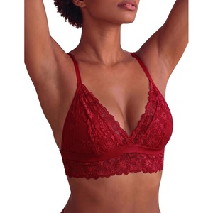 Avidlove Lace Bralette for Women Sexy Wireless Bralettes Non Padded Bralette V Neck Minimizer Lingerie(Wine Red)