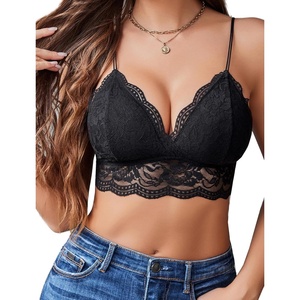 Avidlove Lace Bralette for Women V Neck Tank Top Spaghetti Strap Tube Slim Camisole Lingerie with Detachable Padded Black Small