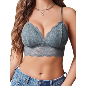 Avidlove Lace Bralette for Women V Neck Tank Top Spaghetti Strap Tube Slim Camisole Lingerie with Detachable Padded(Gray)