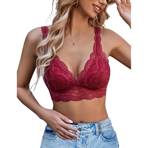 Avidlove Lace Bralettes Womens Triangle Plunge Wireless Bras Camisole Tops Cami Strappy Sexy Soft(Dark Red)