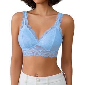 Avidlove Lace Bralettes Womens Triangle Plunge Wireless Bras Camisole Tops Cami Strappy Sexy Soft(Light Blue)