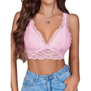 Avidlove Lace Bralettes Womens Triangle Plunge Wireless Bras Camisole Tops Cami Strappy Sexy Soft(Pink)