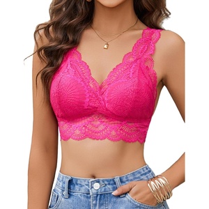 Avidlove Lace Bralettes Womens Triangle Plunge Wireless Bras Camisole Tops Cami Strappy Sexy Soft(Rose Red)
