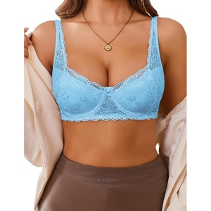 Avidlove Lace Bralettes for Women Sexy Unlined Demi Balconette Underwire Bra Lingerie Unpadded(Light Blue)