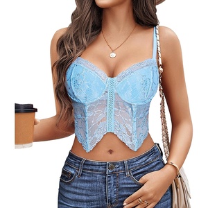 Avidlove Lace Bralettes for Women Y2k Camisole Lingerie Adjustable Strap Crop Top(Light Blue)