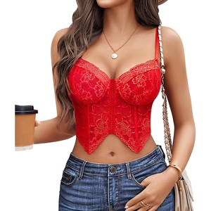 Avidlove Lace Bralettes for Women Y2k Camisole Lingerie Adjustable Strap Crop Top(Red)