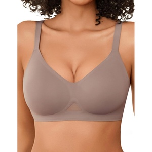 Avidlove Seamless Bras for Women Tshirt Bralettes Everyday Bra, S-XXL | V Neck Wirefree Padded Comfort Everyday Bra No Underwire(Grayish Brown)