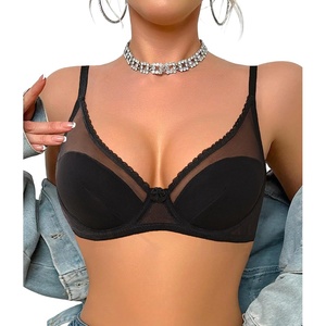 Avidlove Sexy Bras for Women Lace Mesh Bra Deep V Minimizer Bras Comfy Underwire Bralette No Padded Lingerie(Black)