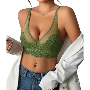 Avidlove T-Shirt Bralette for Women Mesh Floral Lace Full Coverage Bras(Green)