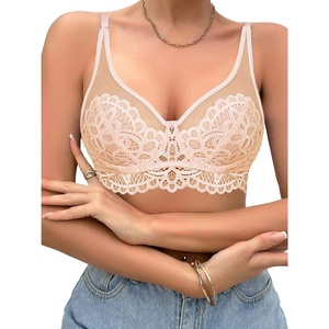 Avidlove T-Shirt Bralette for Women Mesh Floral Lace Full Coverage Bras(Nude)
