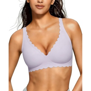 Avidlove Wireless Bra Womens Plunge V Neck Seamless Full Coverage Pushup Bralettes Everyday Bras(Lilac)