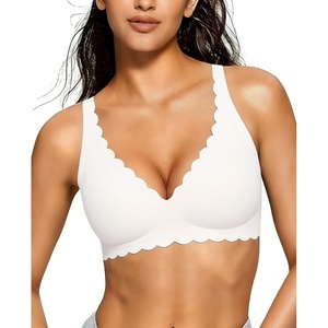 Avidlove Wireless Bra Womens Plunge V Neck Seamless Full Coverage Pushup Bralettes Everyday Bras(White)