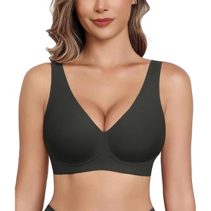 Avidlove Wireless Bras for Women Comfortable Jelly Bra Deep V Seamless Bralette Full Coverage Padded Bralette Everyday(Black)