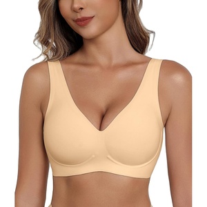 Avidlove Wireless Bras for Women Comfortable Jelly Bra Deep V Seamless Bralette Full Coverage Padded Bralette Everyday(Nude)