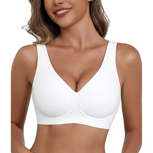 Avidlove Wireless Bras for Women Comfortable Jelly Bra Deep V Seamless Bralette Full Coverage Padded Bralette Everyday(White)