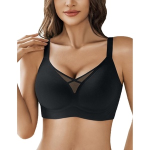 Avidlove Wireless Bras for Women No Underwire V Mesh Bralette Seamless Comfortable Bra Push Up Full Coverage Everyday Bras(Black)
