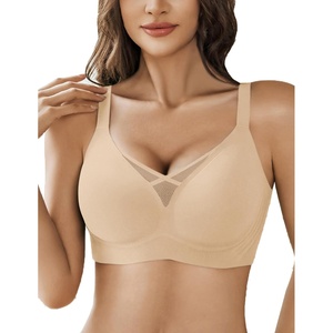Avidlove Wireless Bras for Women No Underwire V Mesh Bralette Seamless Comfortable Bra Push Up Full Coverage Everyday Bras(Nude)