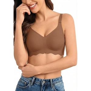 Avidlove Wireless Bras for Women Seamless Bralette Full Coverage Bra V Neck Tshirt Brassiere(Coffee)